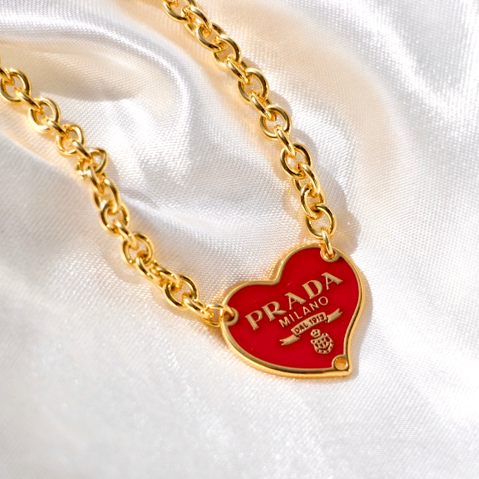 Prada red heart necklace sale