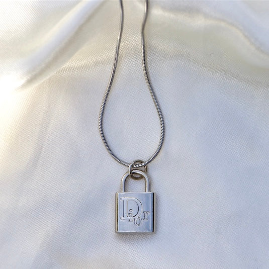 Silver Dior Lock Necklace Reluxe Vintage