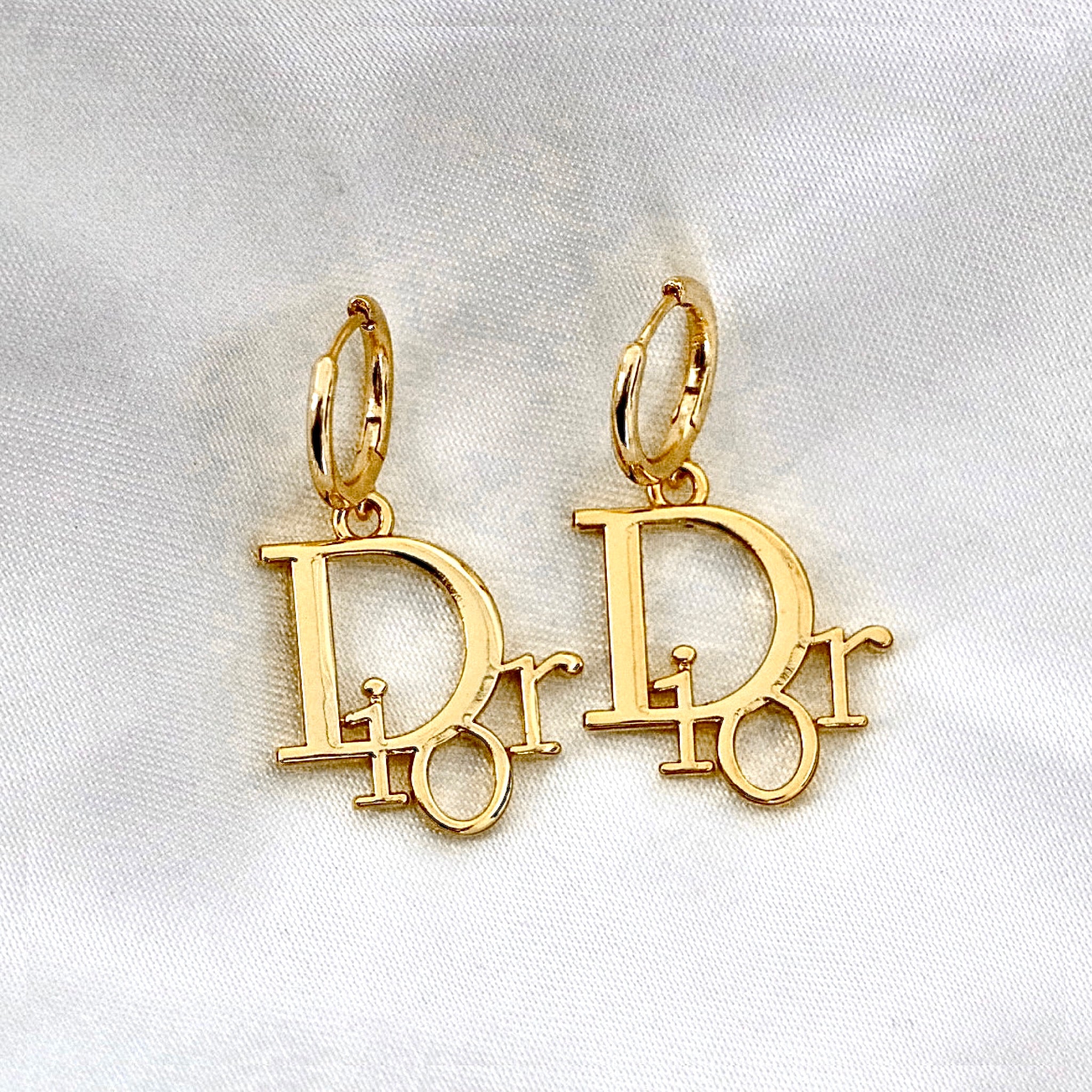 Christian Dior Gold Dangle Hoop Earrings