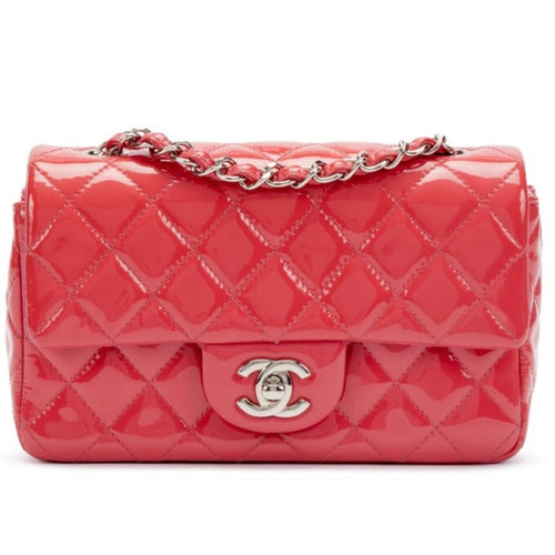 Pink Quilted Patent Leather Mini Flap Bag Silver Hardware - Reluxe Vintage