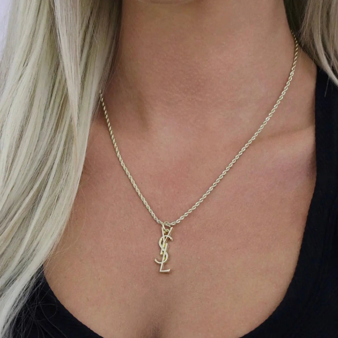 YSL Gold Logo Pendant Necklace – Reluxe Vintage