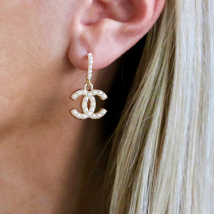 Authentic vintage Chanel earrings twisted gold CC hoop dangle 2