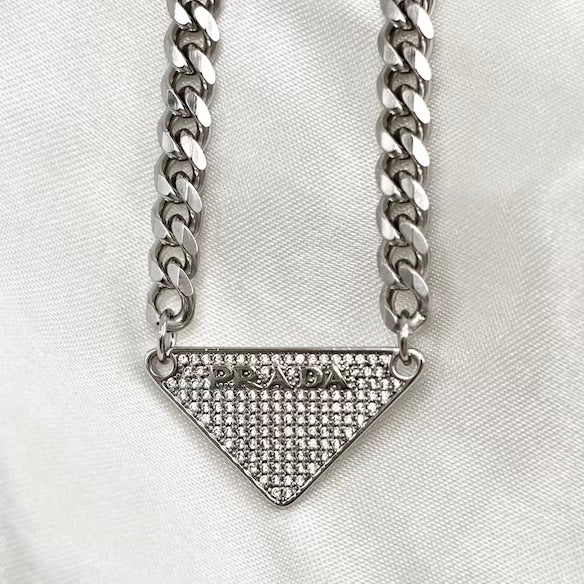 Prada Crystal Tag Necklace