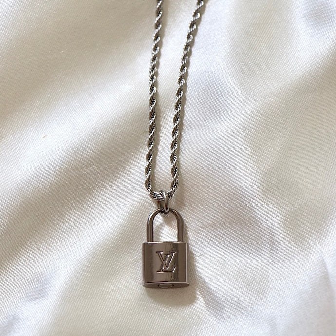 Silver LV Lock Necklace