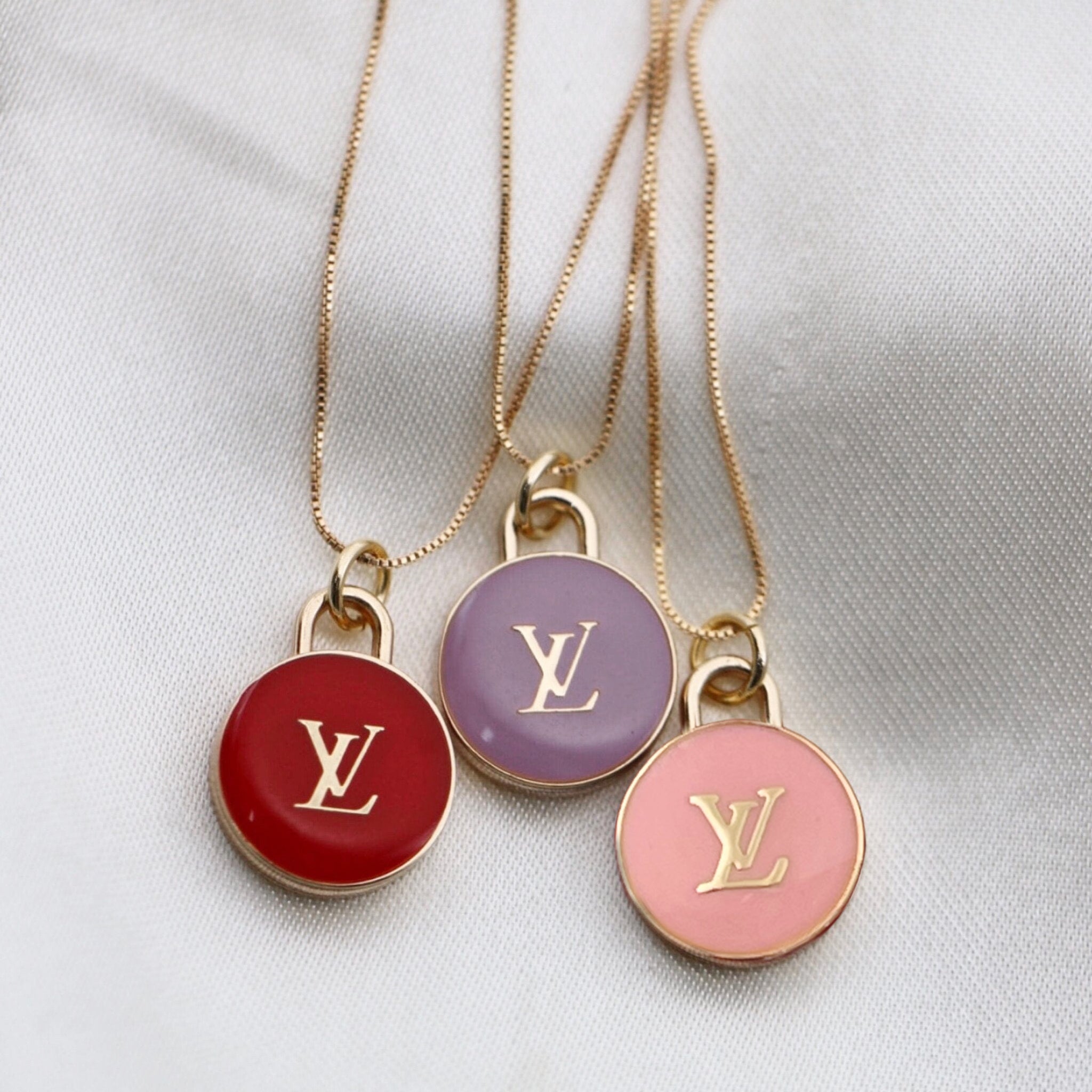Louis Vuitton Charm Necklace Repurposed Pink Charm