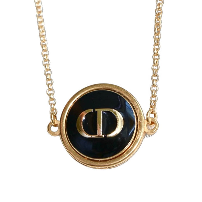 Gold & Navy Dior Button Necklace - Reluxe Vintage