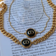 Load image into Gallery viewer, Gold &amp; Navy Dior Button Necklace - Reluxe Vintage
