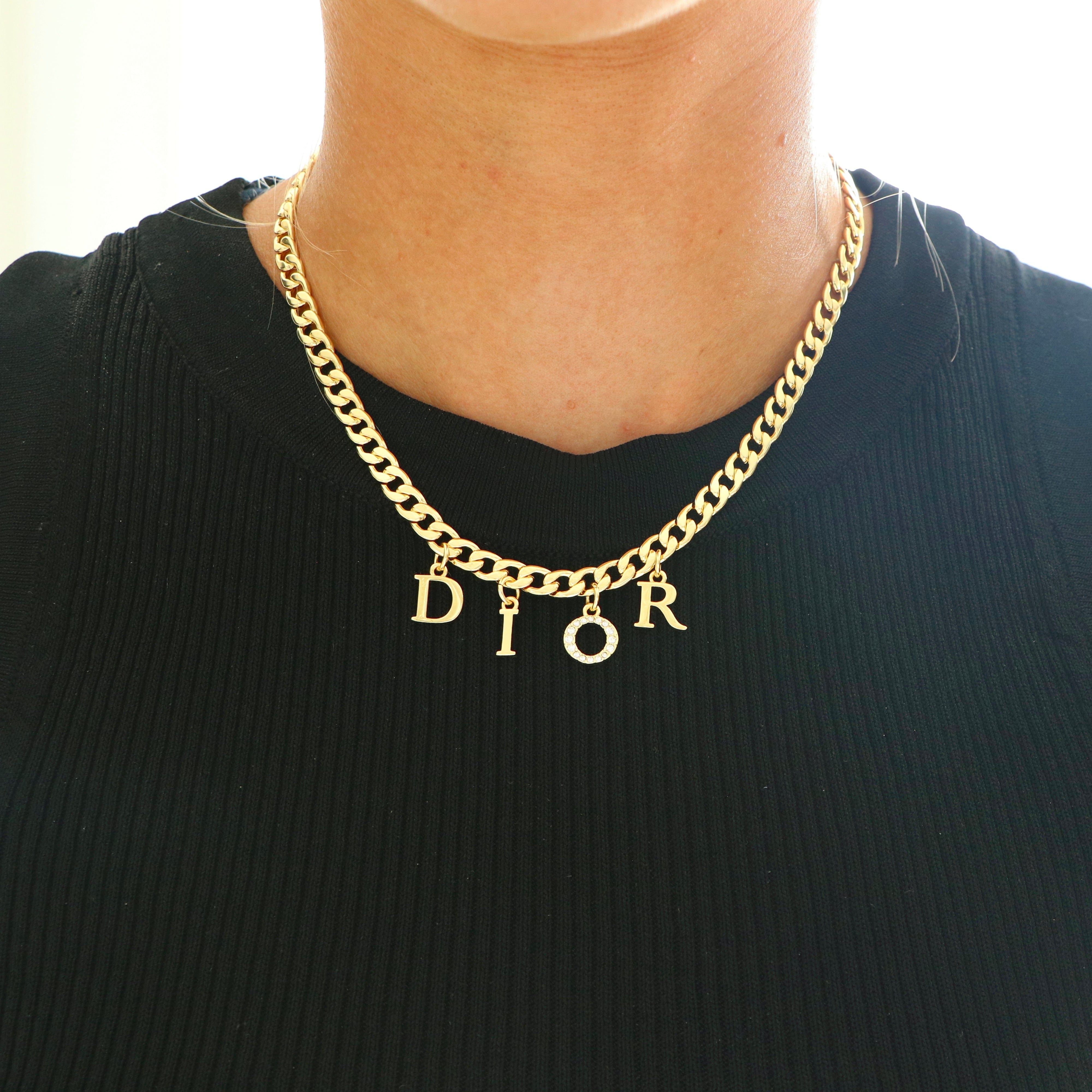 Christian Dior Gold Vintage Logo Name Necklace – Reluxe Vintage