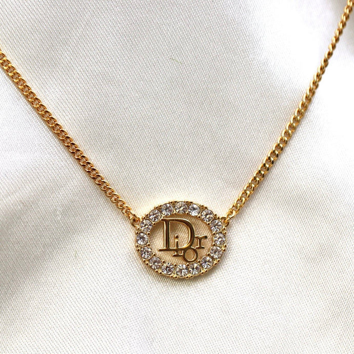Dior Round Crystal Logo Necklace