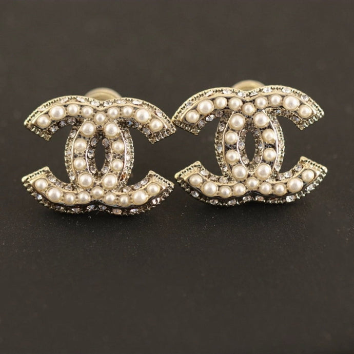 Pearl & Crystal CC Stud Earrings