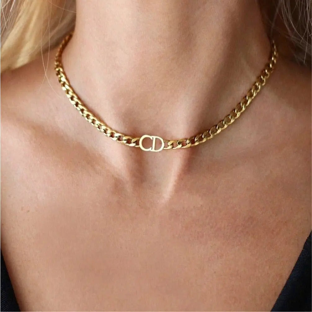 Petit CD Logo Choker Necklace Gold Waterproof – Reluxe Vintage